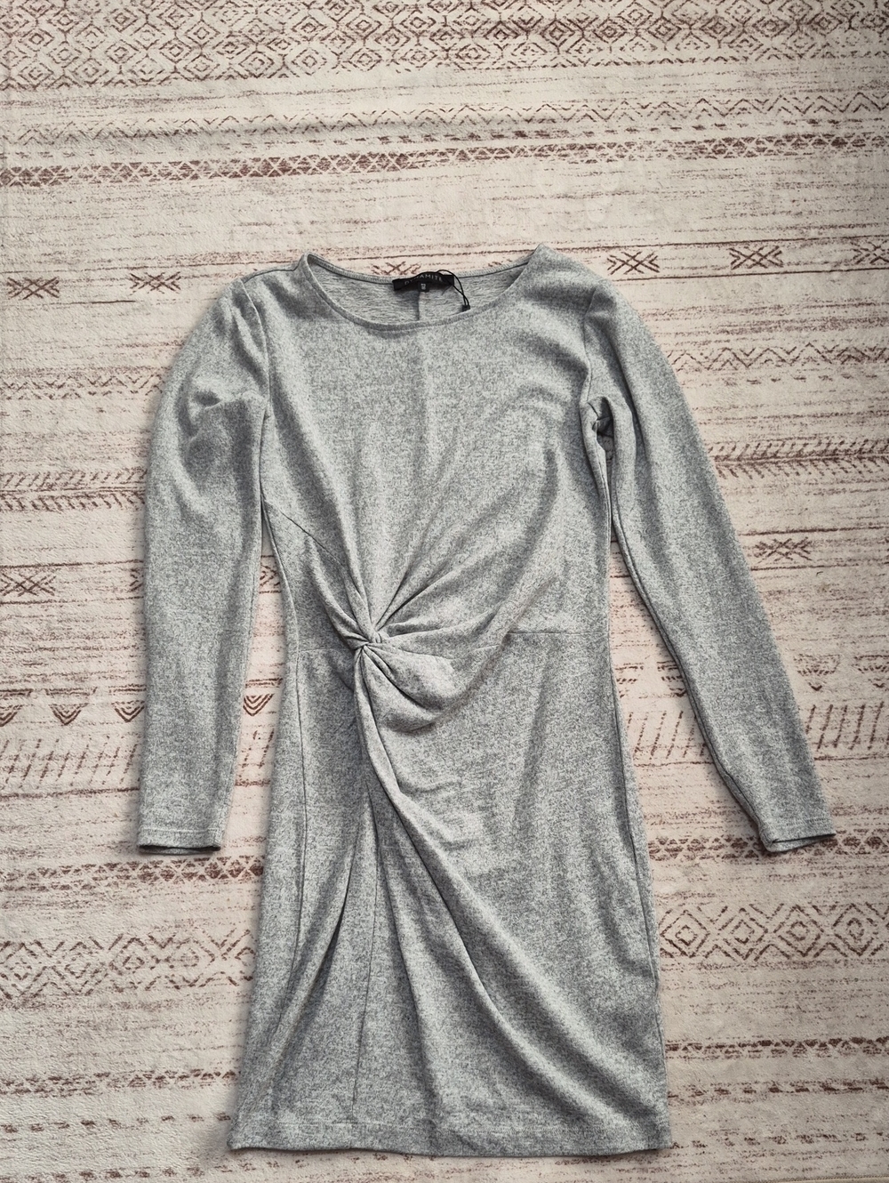 Dynamite Grey Twist-Detail Long Sleeve Dress